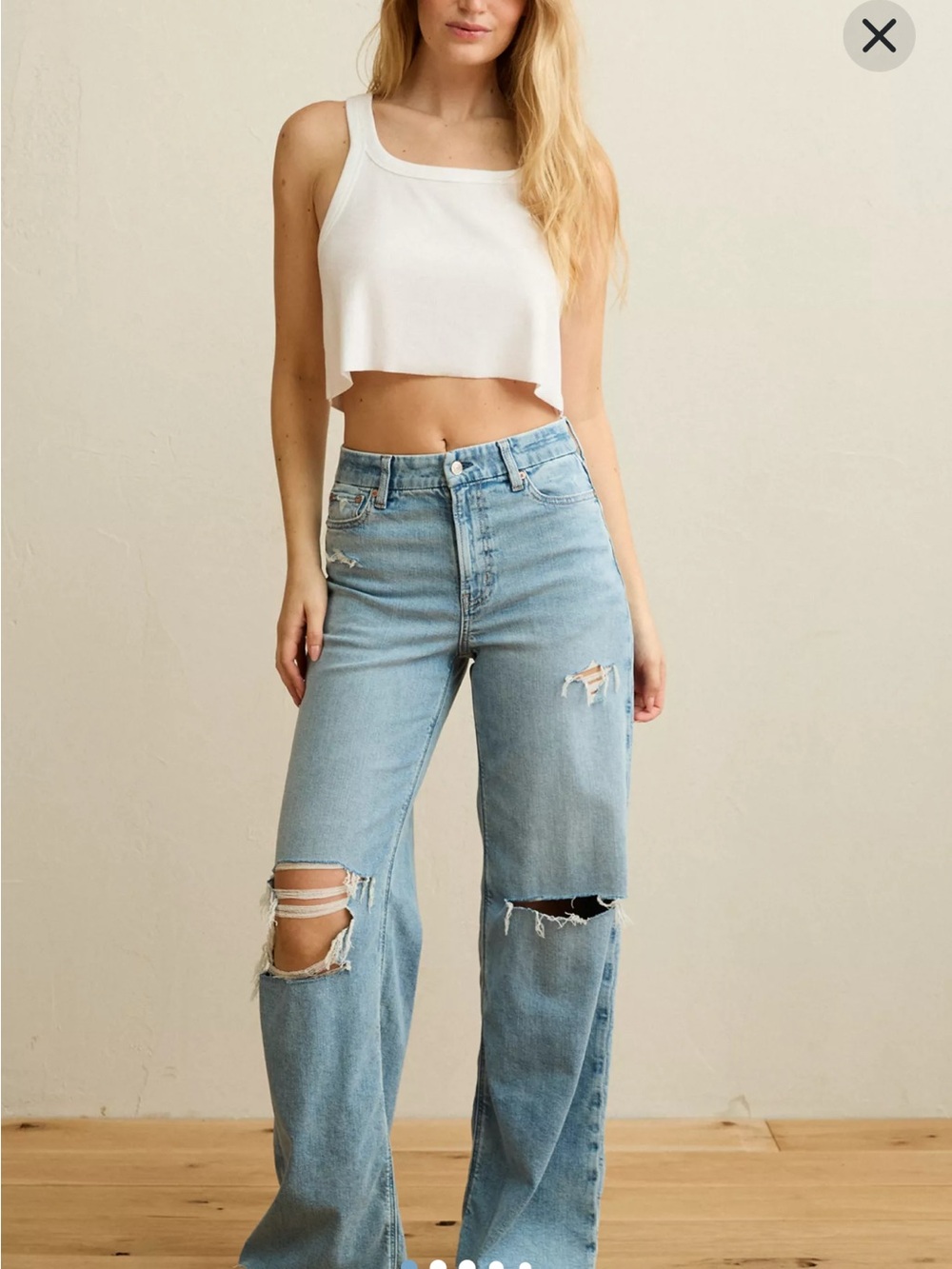 American Eagle Outfitters Light Blue High-Rise Distressed Wide-Leg Jeans